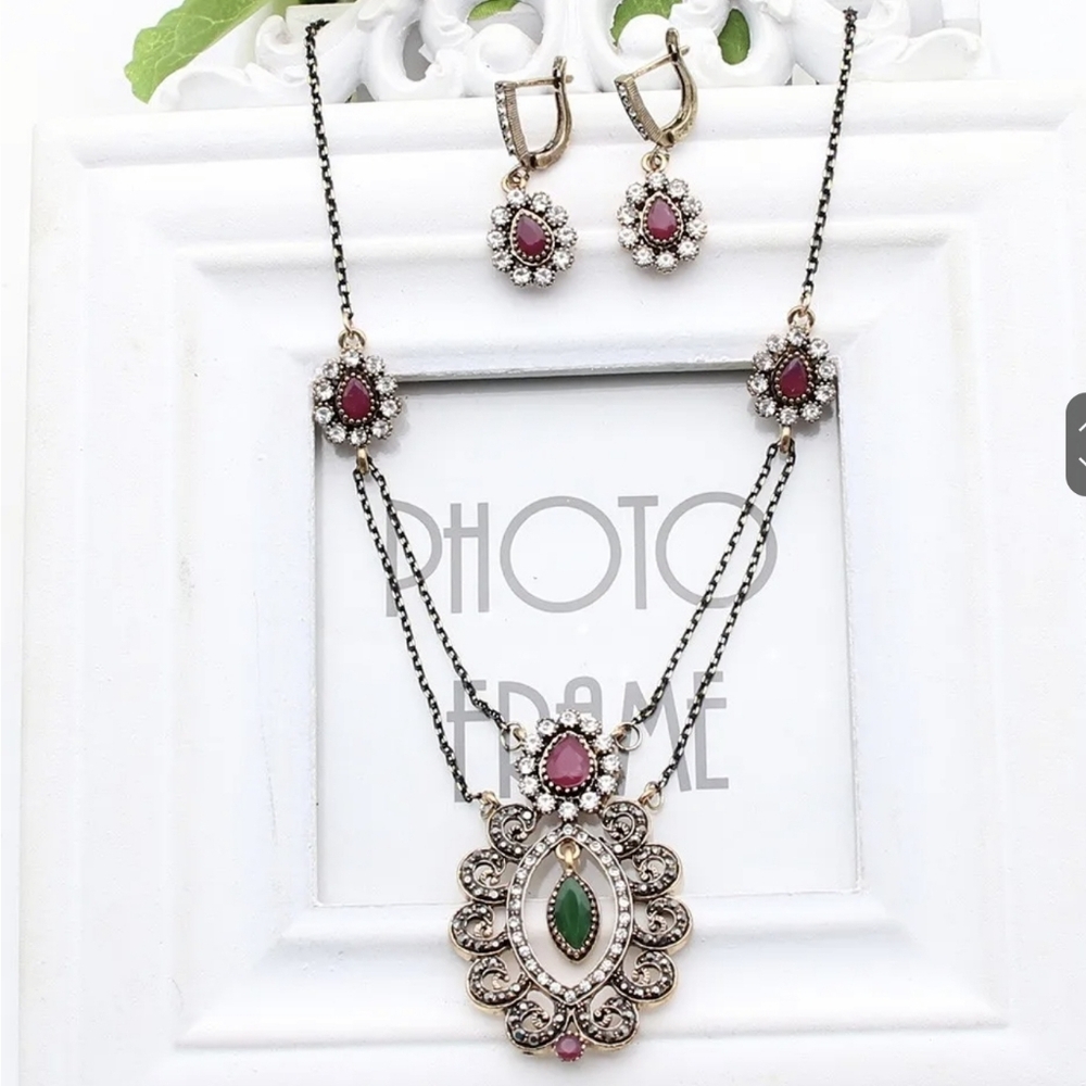 Turkish Vintage Style Jewelry Set forWomen,NEW,2Pcs,Antique,WeddingHandmadeGift - Picture 1 of 8